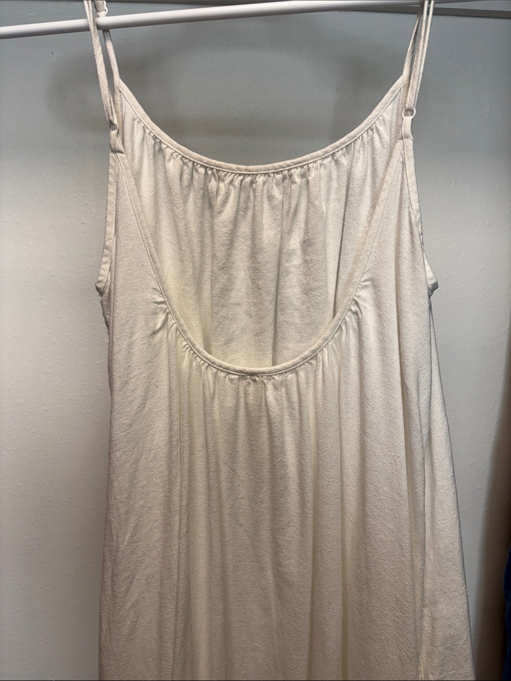 Aritzia Simple Cream Linen Slip Dress with Spaghetti Straps Low Cut Back - Picture 2 of 3
